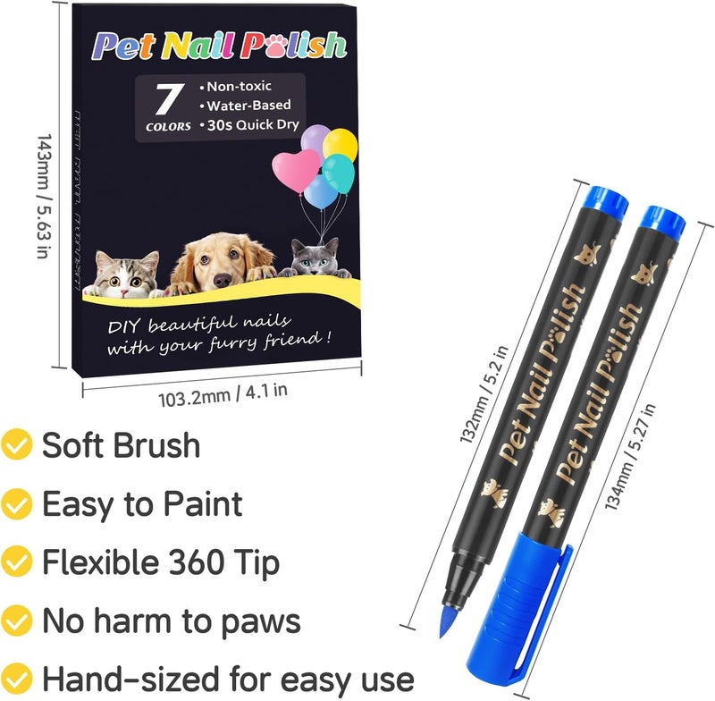 Cherocito Dog Nail Polish Pens Quick Dry,7 Colors Safe Dog Nail Polish Set to DIY Pretty Nails, Ideal Gifts for Dogs Cats Light Dark Nails, Odorless, Non-Toxic, Water-Based Pet Nail Accessories Set - Image 4